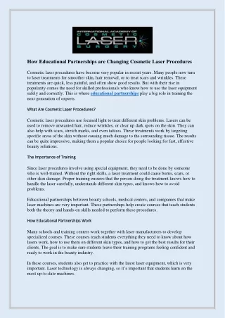 How Educational Partnerships are Changing Cosmetic Laser Procedures
