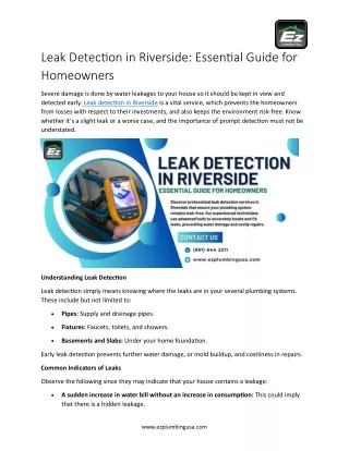 Residential Leak Detection Specialists in Riverside