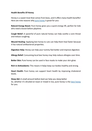 Health Benefits Of Honey