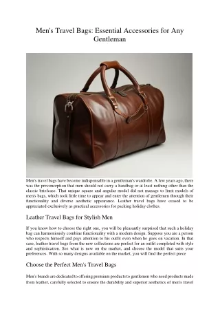 Men's Travel Bags  Essential Accessories for Any Gentleman