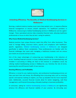 Unlocking Efficiency The Benefits of Medical Bookkeeping Services in Melbourne