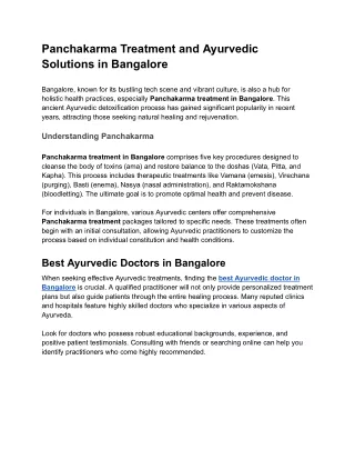 Panchakarma Treatment and Ayurvedic Solutions in Bangalore.docx