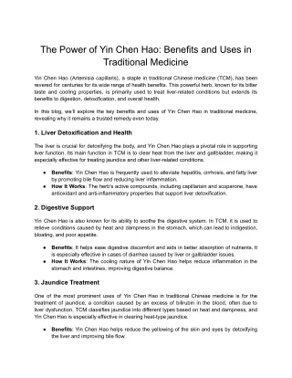 The Power of Yin Chen Hao_ Benefits and Uses in Traditional Medicine