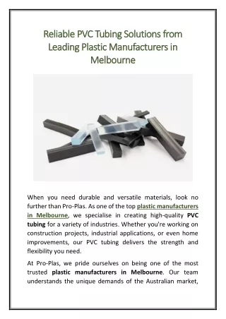 Reliable PVC Tubing Solutions from Leading Plastic Manufacturers in Melbourne