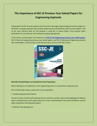 The Importance of SSC JE Previous Year Solved Papers for Engineering Aspirants