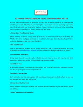 10 Finance Brokers Blackburn Tips to Remember When You Go