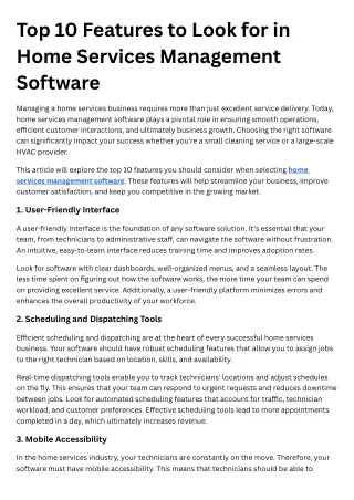 Top 10 Features to Look for in Home Services Management Software
