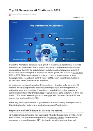 Top 10 Generative AI Chatbots in 2024