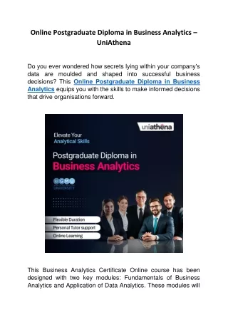 Online Postgraduate Diploma in Business Analytics – UniAthena