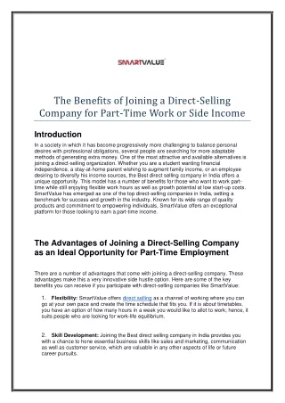 The Benefits of Joining a Direct-Selling Company for Part-Time Work or Side Income