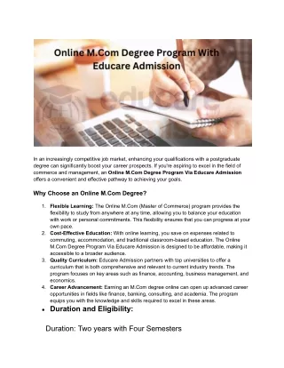 Advance Your Career with Educare's Online M.Com Degree Program: Enroll Today!