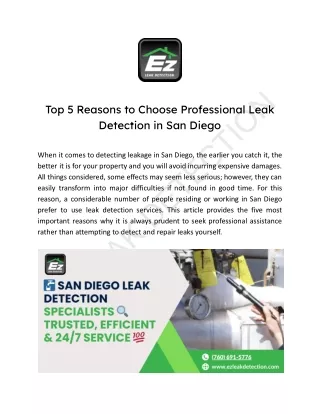 Top 5 Reasons to Choose Professional Leak Detection in San Diego