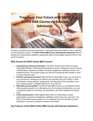 "Transform Your Future: SGVU Online BBA Course with Educare Admission"
