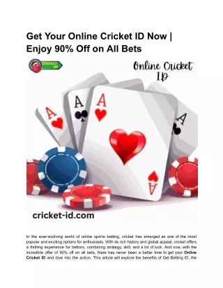 Get Your Online Cricket ID Now _ Enjoy 90% Off on All Bets