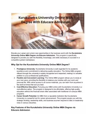 Elevate Your Career with Kurukshetra University's Online MBA Degree