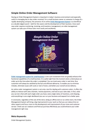 Simple Online Order Management Software