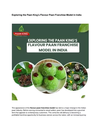 “Flavour Paan Franchise: A Tasty Business Opportunity in India”