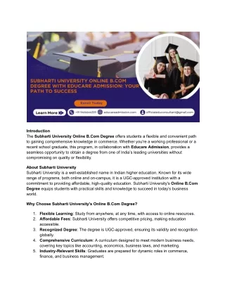 Launch Your Career with Subharti University's Online B.Com Degree!