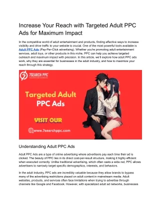 Increase Your Reach with Targeted Adult PPC Ads for Maximum Impact