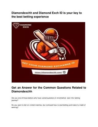 Diamondexchh and Diamond Exch ID is your key to the best betting experience