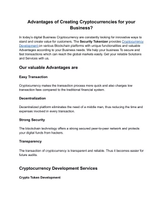 Advantages of Creating Cryptocurrencies for your Business