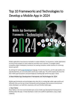 Top 10 Frameworks and Technologies to Develop a Mobile App in 2024