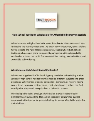 High School Textbook Wholesale for Affordable literacy materials