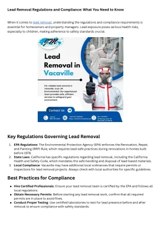 Lead Removal Regulations and Compliance What You Need to Know