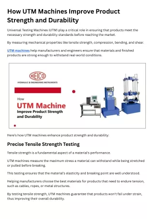 How UTM Machines Improve Product Strength and Durability