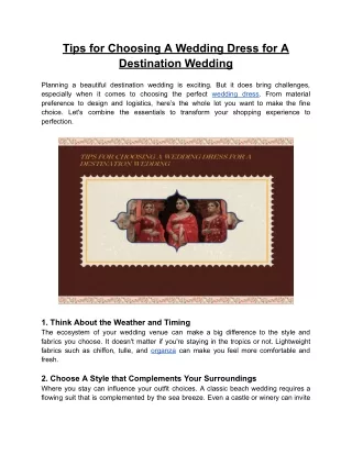 Tips for choosing a wedding dress for a destination wedding
