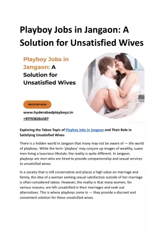 Playboy Jobs in Jangaon_ A Solution for Unsatisfied Wives
