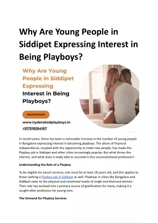 Why Are Young People in Siddipet Expressing Interest in Being Playboys_