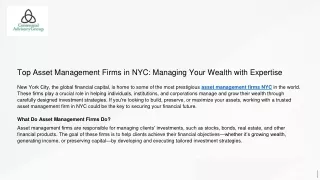 Top Asset Management Firms in NYC: Managing Your Wealth with Expertise