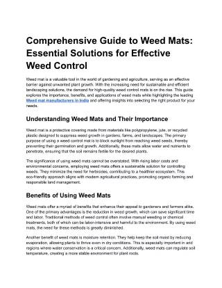 Comprehensive Guide to Weed Mats: Essential Solutions for Effective Weed Control