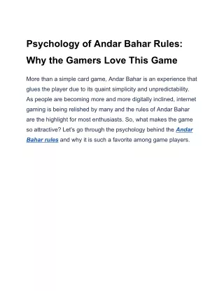 Psychology of Andar Bahar Rules_ Why the Gamers Love This Game