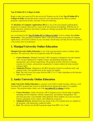 Top 10 Online BCA Colleges in India