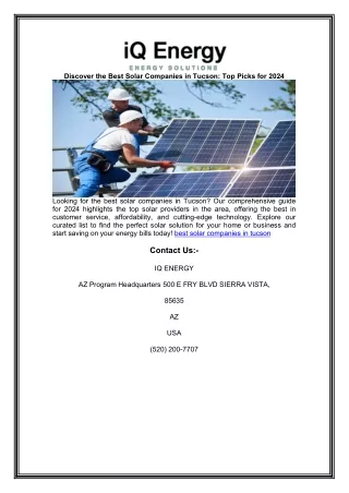 Discover the Best Solar Companies in Tucson: Top Picks for 2024