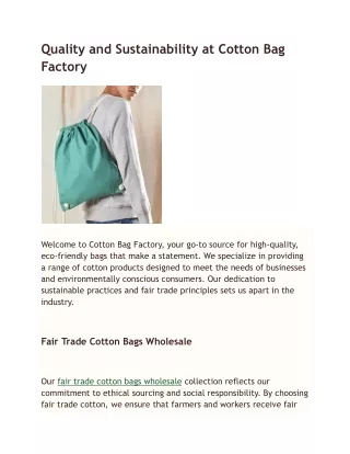 Quality and Sustainability at Cotton Bag Factory