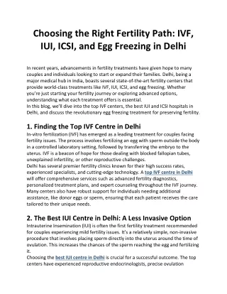 Choosing the Right Fertility Path IVF, IUI, ICSI, and Egg Freezing in Delhi