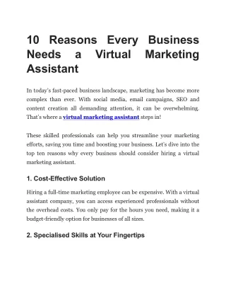 10 Reasons Every Business Needs a Virtual Marketing Assistant