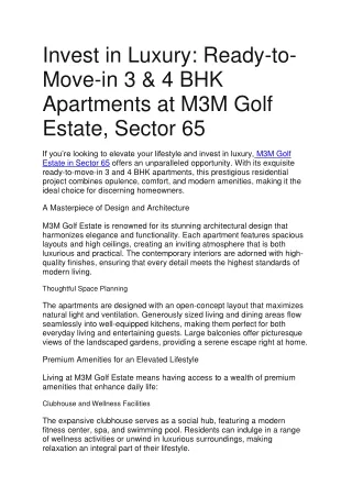 Invest in Luxury M3M Golf Estate