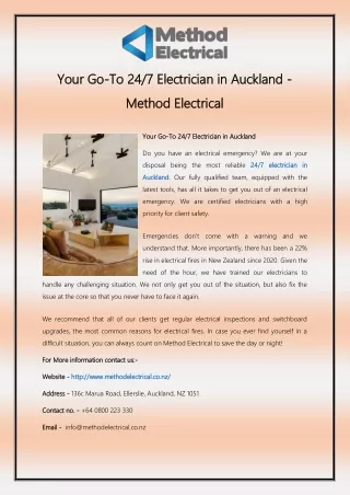 Your Go-To 24 7 Electrician in Auckland - Method Electrical