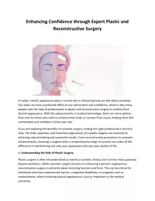 Enhancing Confidence through Expert Plastic and Reconstructive Surgery