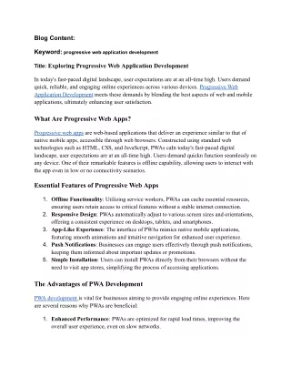 Exploring Progressive Web Application Development