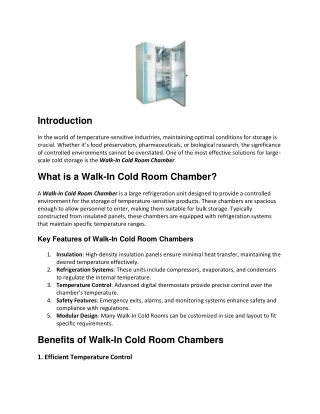 Walk-In Cold Room Chambers: An In-Depth Overview
