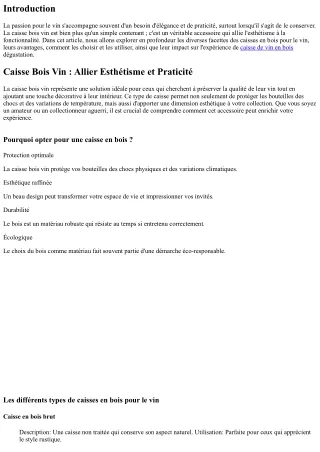Caisse Bois Vin : Allier Esthétisme et Praticité