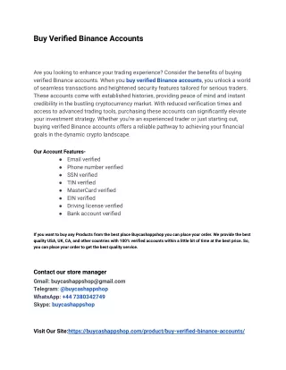 What are the benefits of Buy Verified Binance Accounts?