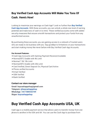 What are the benefits of Buy Verified Cash App Accounts?