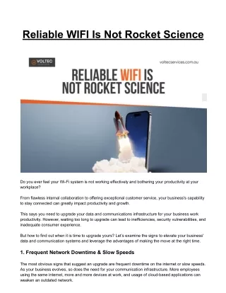 Reliable WIFI Is Not Rocket Science