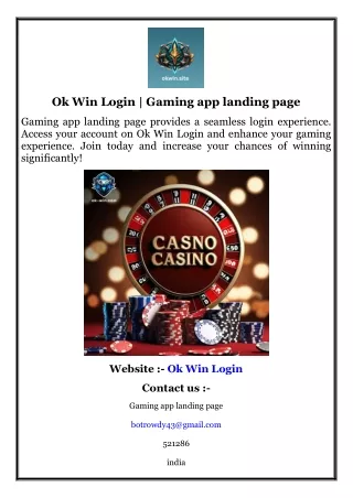 Ok Win Login  Gaming app landing page